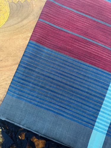 ShopNaya Exclusive | Handwoven | Pure Cotton Saree | Jamdani Weave | No Blouse | Metallic Blue Gray | Thread Work | Handloom Mark | Ships from California